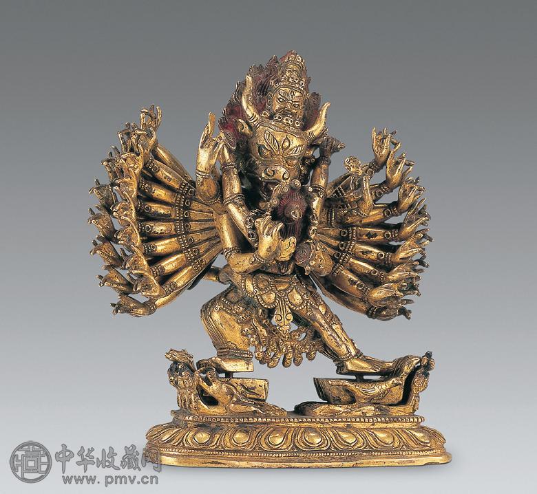 清 铜鎏金大威德千手佛
