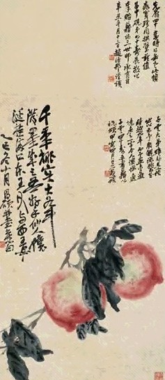吴昌硕 1905年作 桃之寿 立轴 设色纸本