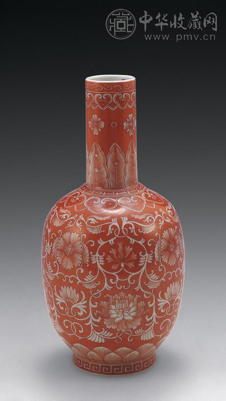 民国 珊瑚红白花萝卜尊