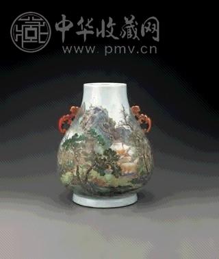 清乾隆 粉彩山水人物图鹿头尊