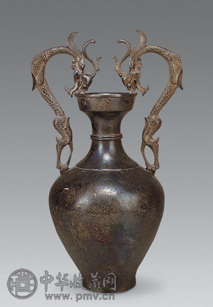 清 铜双龙纹瓶