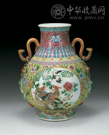 清光绪 粉彩开光如意耳尊