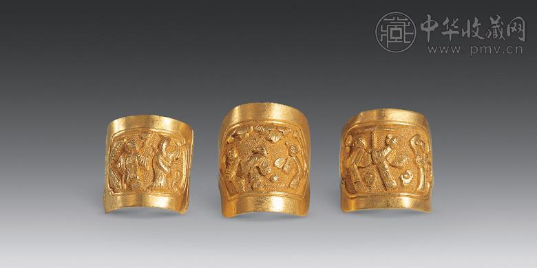 清 纯金錾花人物戒指(3枚)