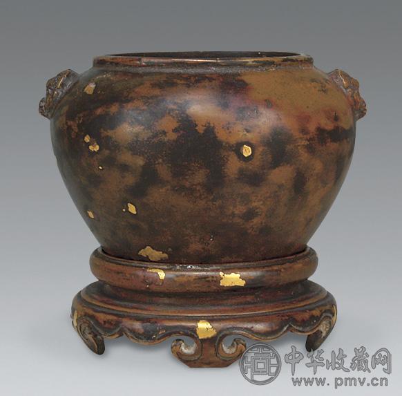 清 洒金羊耳铜炉