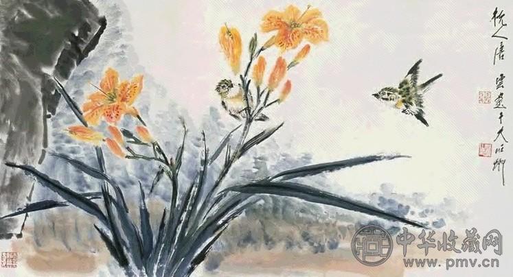 唐云 花鸟 镜心 设色纸本
