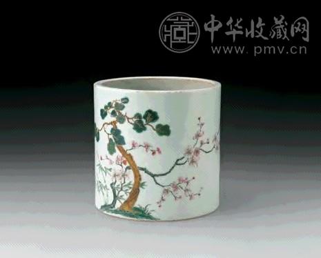 清乾隆 粉彩三友图笔筒