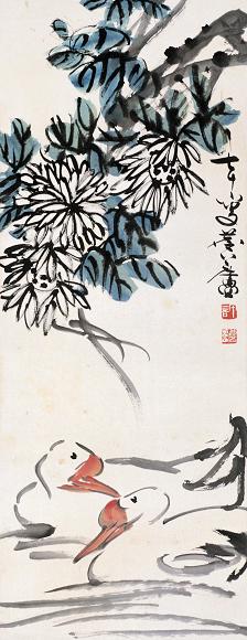 许麟庐 1986年作 菊花 立轴 设色纸本