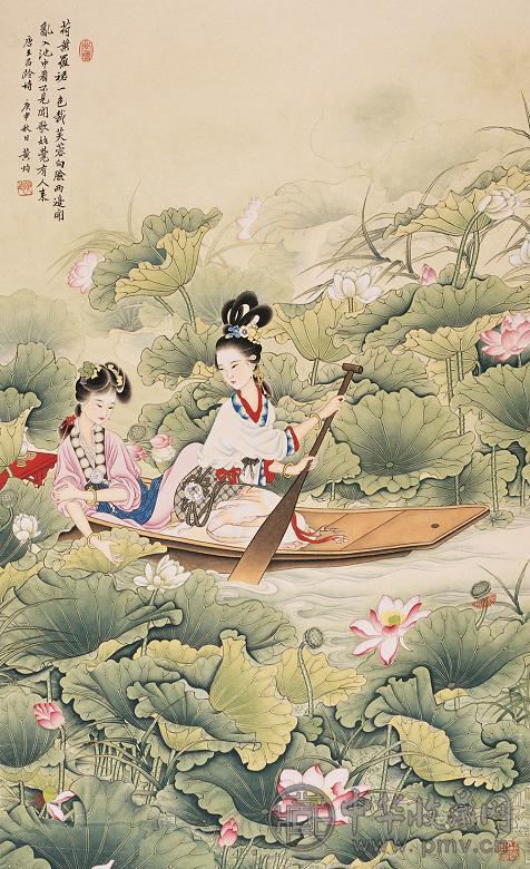 黄均 1980年作 采莲图 镜心 设色纸本