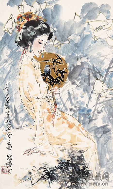 林墉 仕女 立轴 设色纸本