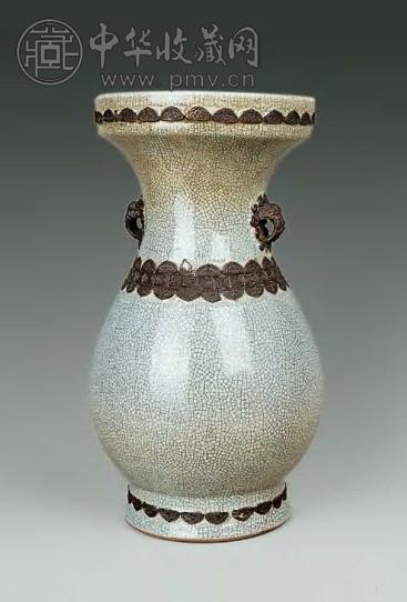 清晚期 哥釉铁锈花双兽耳尊