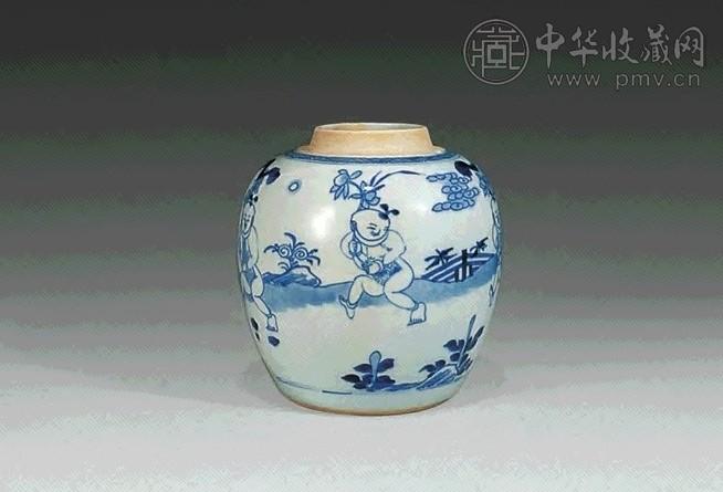 清康熙 青花婴戏罐