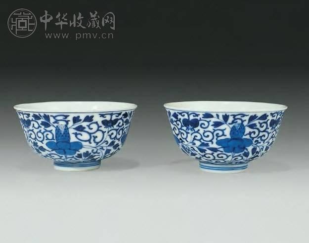 清光绪 青花牡丹纹碗(1对)