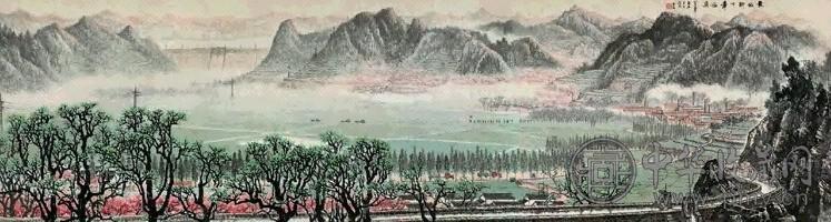 白雪石 1975年作 长城脚下幸福渠 横幅 设色纸本