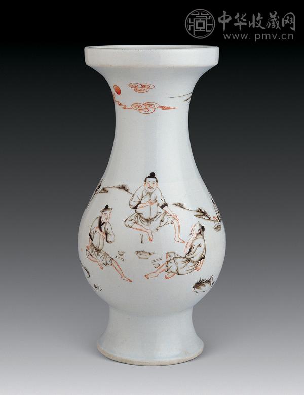 清 赫红彩渔家乐琵琶尊