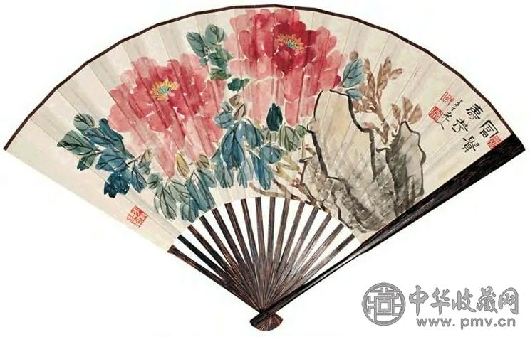 陈半丁 富贵寿考 扇面 设色纸本 陈半丁 富贵寿考 扇面 设色纸本