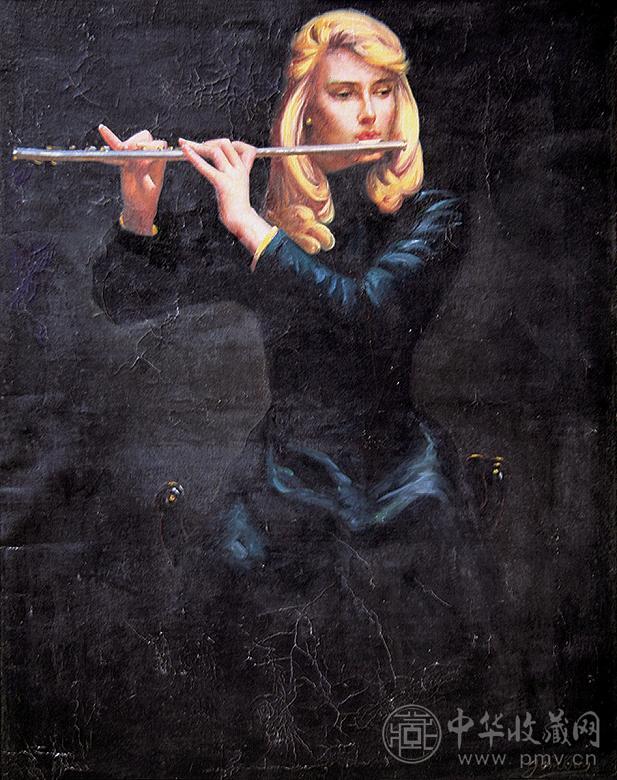 佚名 吹笛子的女人 布面 油画