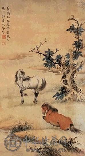 戈湘岚 双马 立轴 设色纸本