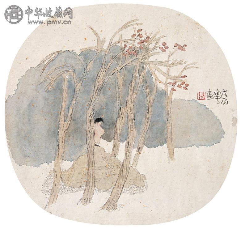 徐乐乐 1988年作 林间悟道 立轴 设色纸本