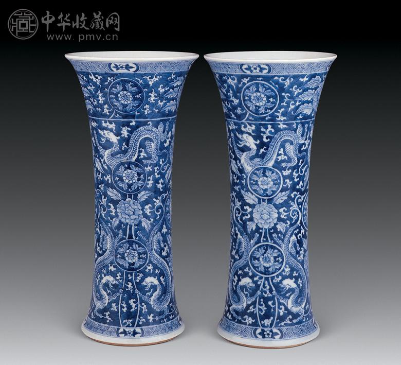 清 青花魑龙纹觚(1对)