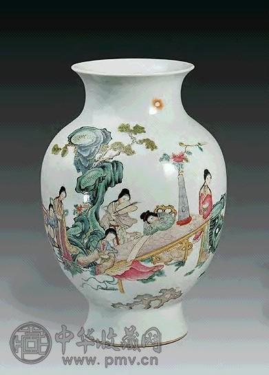 民国 粉彩庭院仕女灯笼尊