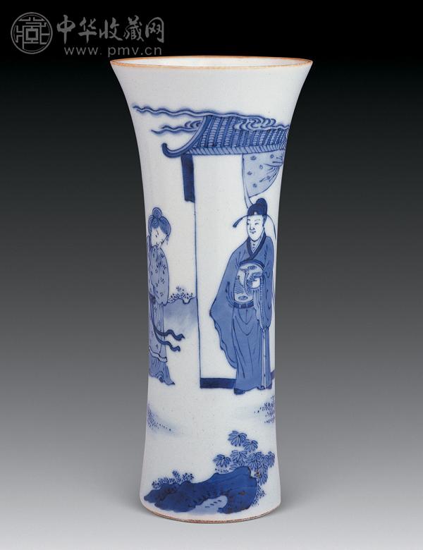 清 青花人物花觚