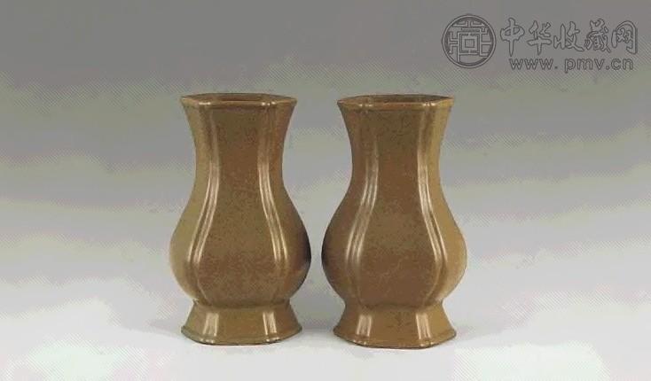 清光绪 茶叶沫六方尊一对