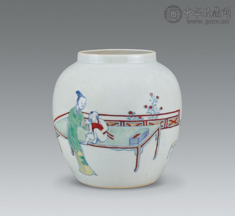 清康熙 斗彩仕女纹罐
