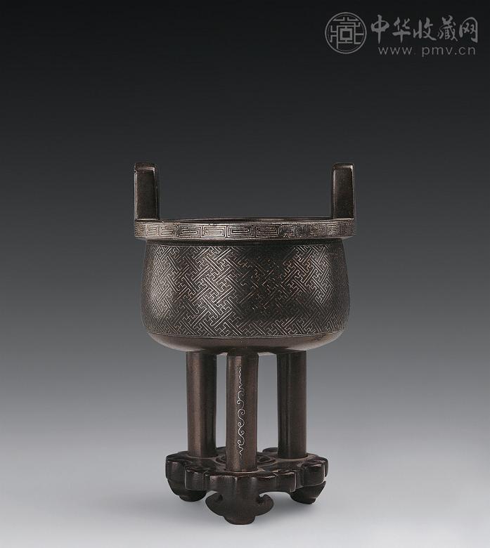 清 铜嵌银丝双耳三足炉