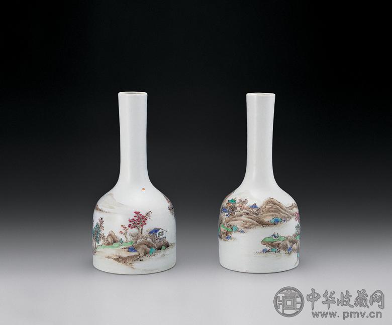 清雍正 墨彩山水摇铃尊(2件)