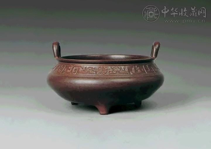 清 紫金釉印夔龙炉