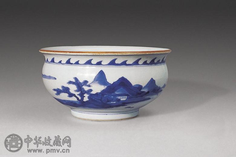 清顺治 青花山水炉