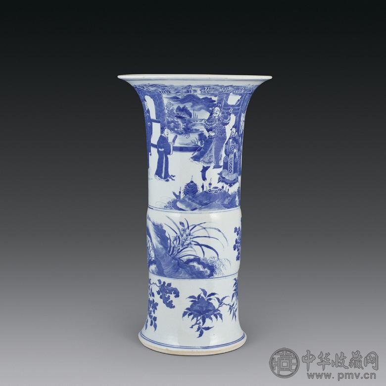 清 青花人物故事纹花觚