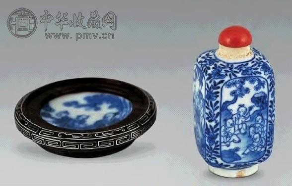 清雍正青花开光婴戏鼻烟壶青花烟碟(2件) 收藏资讯|艺术家|书画家|书画
