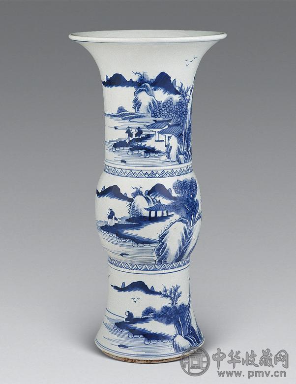 清雍正 青花山水花觚