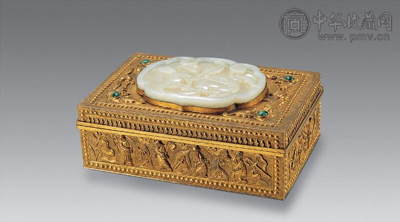 清中期 铜钻八仙嵌玉长方盒