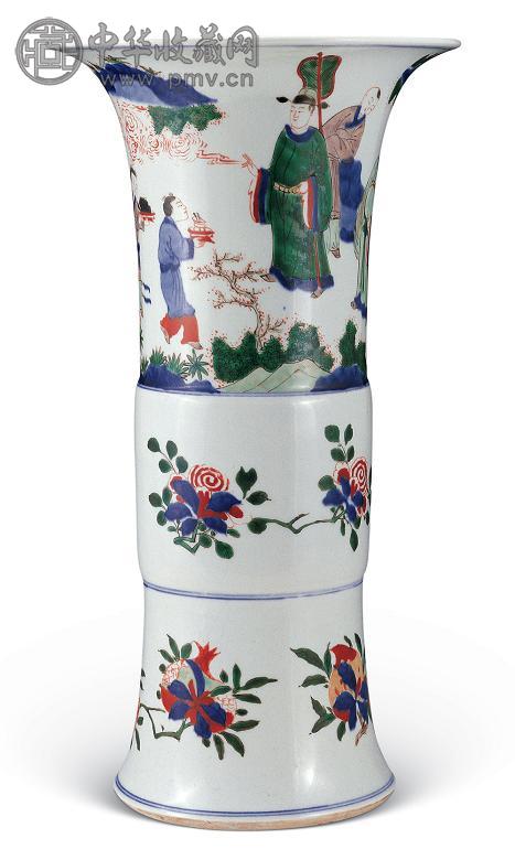 清 五彩花卉人物花觚