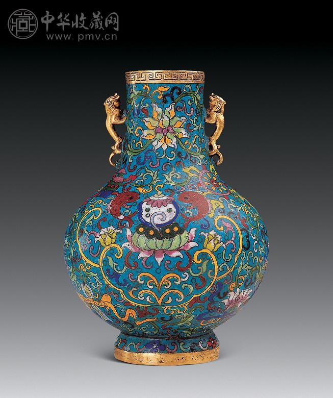 清 景泰蓝双狮耳瓶