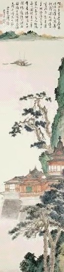 近现代 溥儒 江干楼阁 镜心