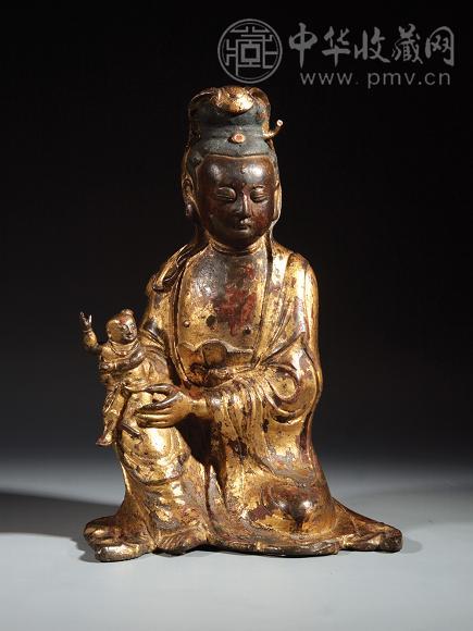 清 十七/十八世纪 铜鎏金送子观音坐像