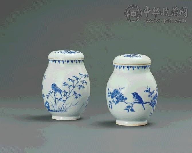 明崇祯 花鸟纹莲子盖罐(1对)