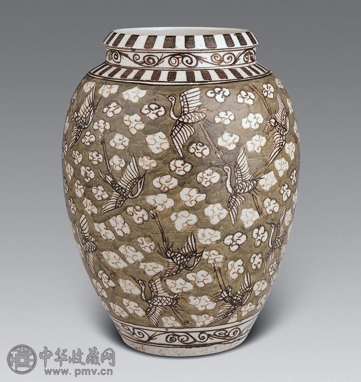 晚明 釉下彩云鹤尊