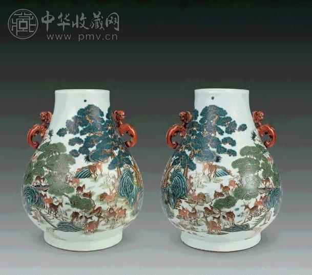 清光绪 粉彩百鹿尊(1对)