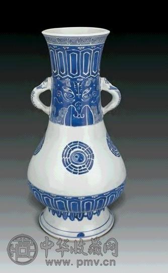 清康熙 青花八卦兽面纹双兽耳尊