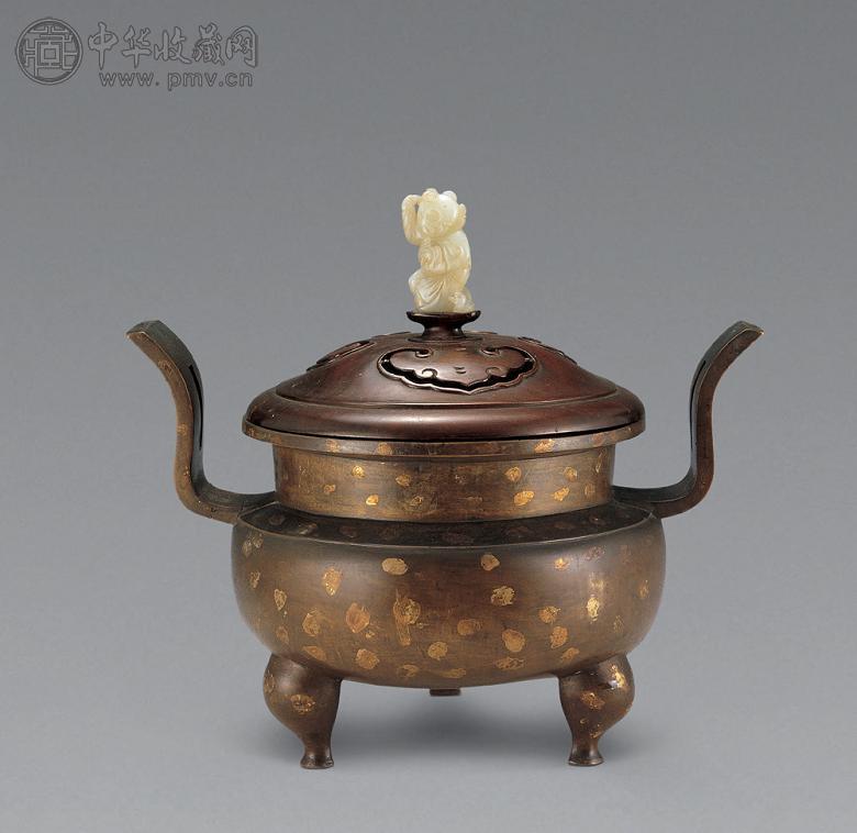 清早期 铜洒金双耳三足炉