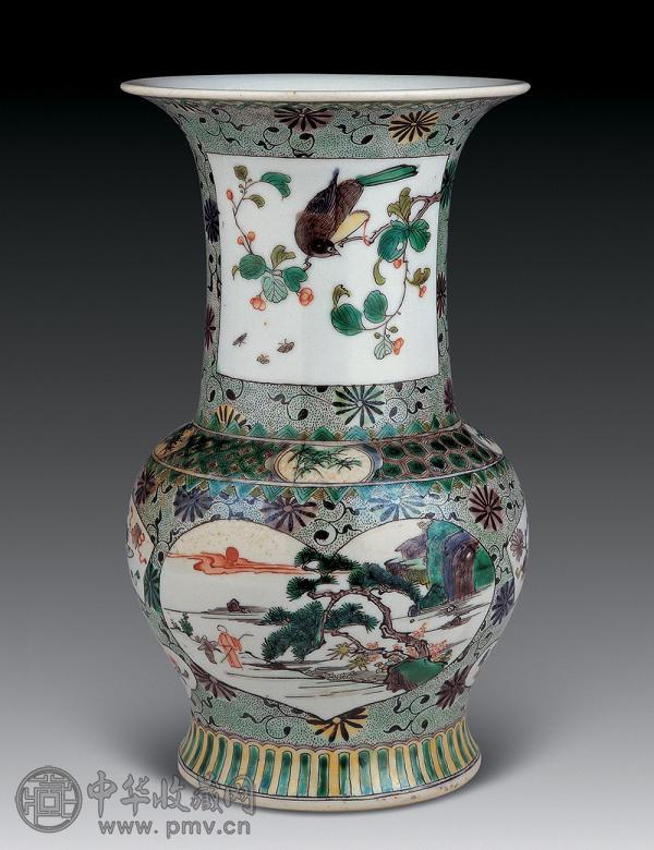 清光绪 粉彩开光花鸟花觚