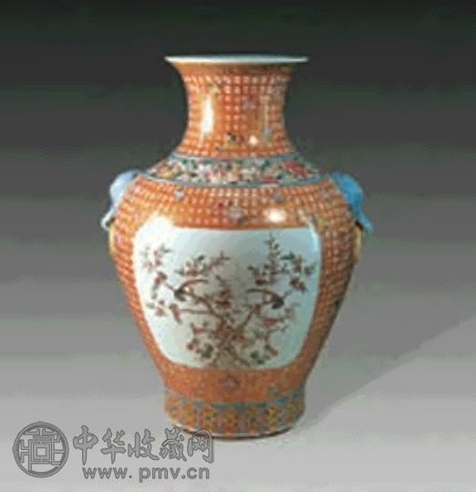 锦地开光花鸟象耳尊