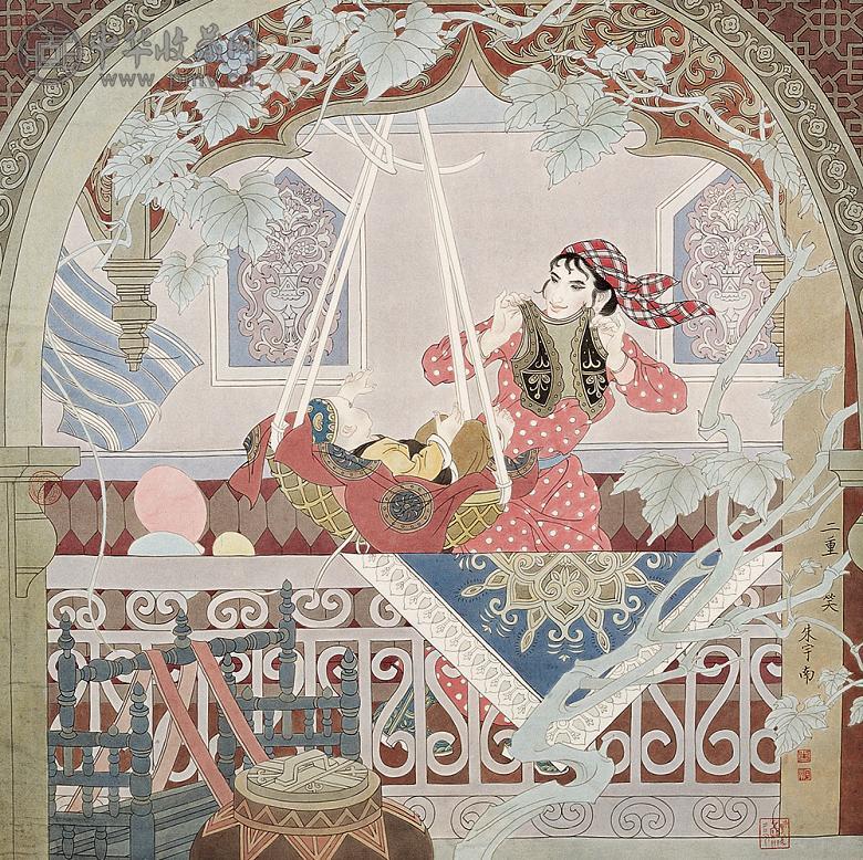 朱宇南 二重笑 镜心 设色纸本