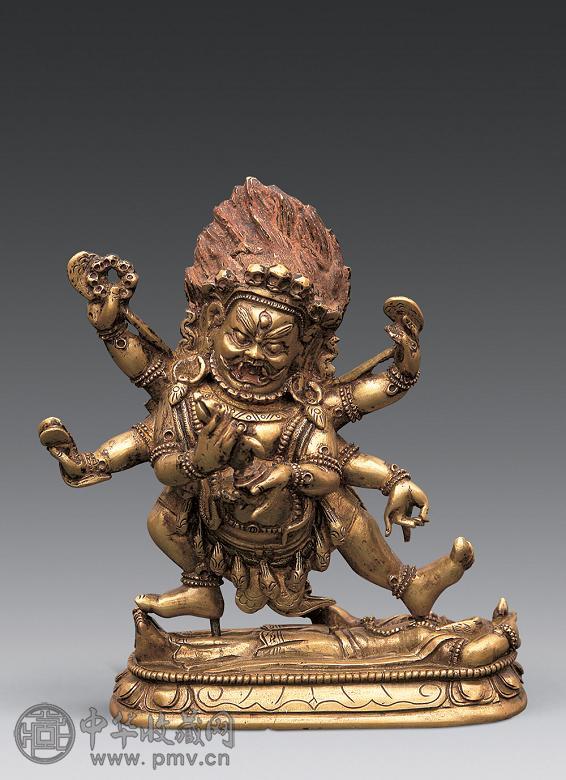清代 铜鎏金六臂马哈拉佛像