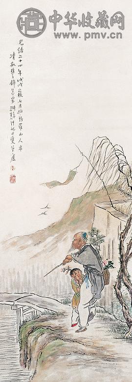 钱慧安 戊戌(1898年)作 人物 立轴 设色纸本