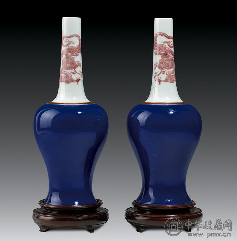 清光绪 祭蓝釉里红摇铃尊(1对)